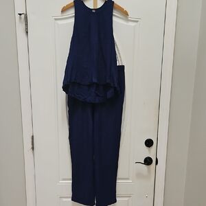 Sleeveless Navy Jumpsuit - Elegant Wide-Leg Romper